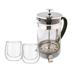 SET CAFETERA EMBOLO PLATA + 2 VASOS DOBLE VIDRIO HUDSON CMSET88