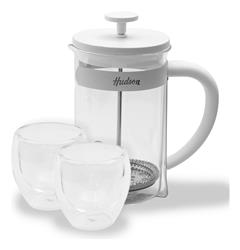 SET CAFETERA EMBOLO BLANCA + 2 VASOS DOBLE VID. HUDSON (CMSET85) 1249822